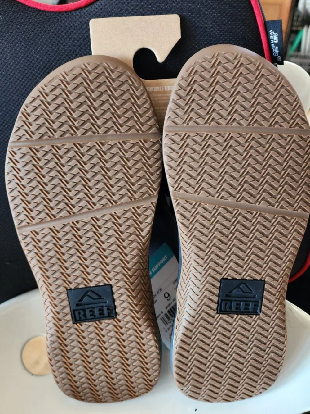 Reef Anchor High Arch Support Black/Silver Sandal Flip Flop US Men's size US 9
